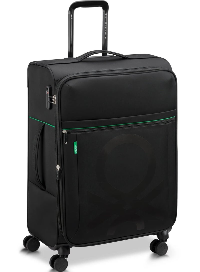 UNITED COLORS OF BENETTON Color Block 69 Cm 4 Double Wheeled Softside Expandable Check-In Luggage Trolley Case - Black - Image 2